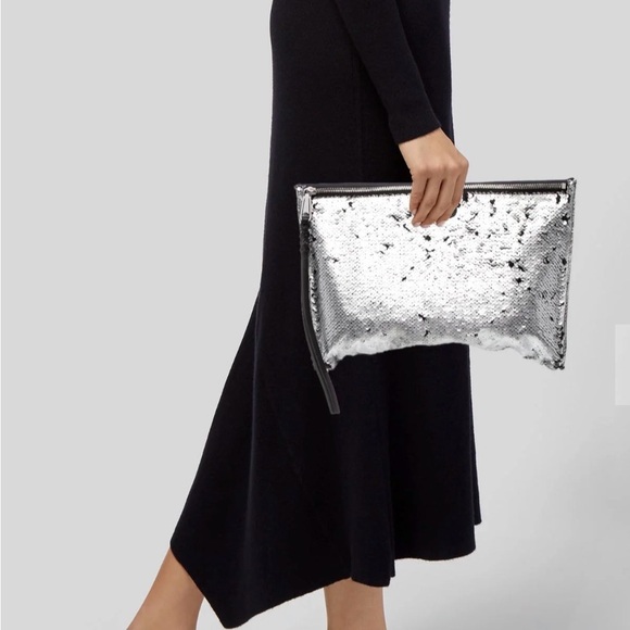 Rebecca Minkoff Large Sequin Leather Zip Clutch - Picture 3 of 6